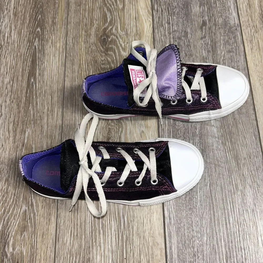 Converse Chuck Taylor Double Tongue Metallic Purple Youth Size 3 Sneaker Shoes